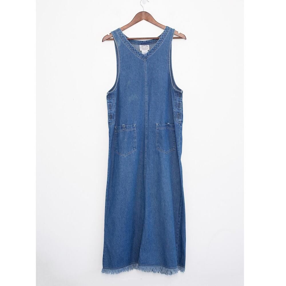 Vintage Carolina Blues Denim Maxi Dress Size S 90s Y2K Pinafore Cottagecore Boho